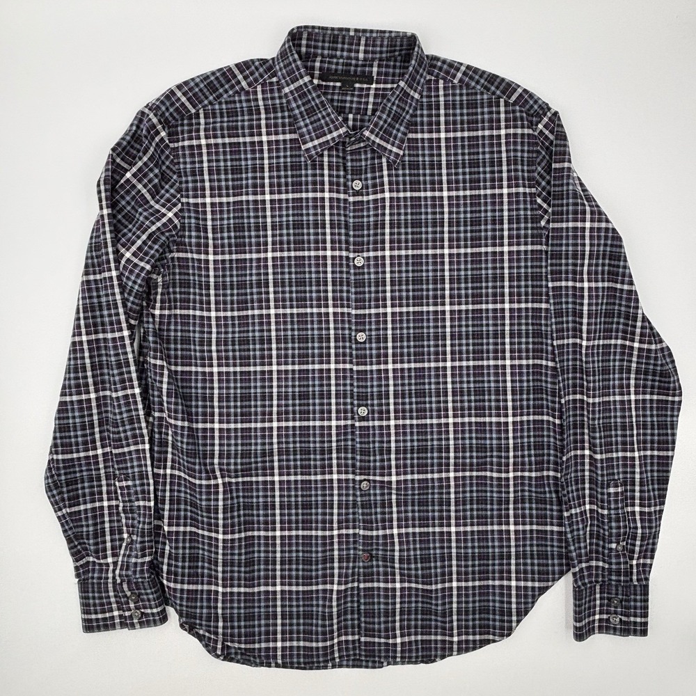 John Varvatos USA Shirt Mens L Purple Blue Plaid Long Sleeve Button Down Cotton
